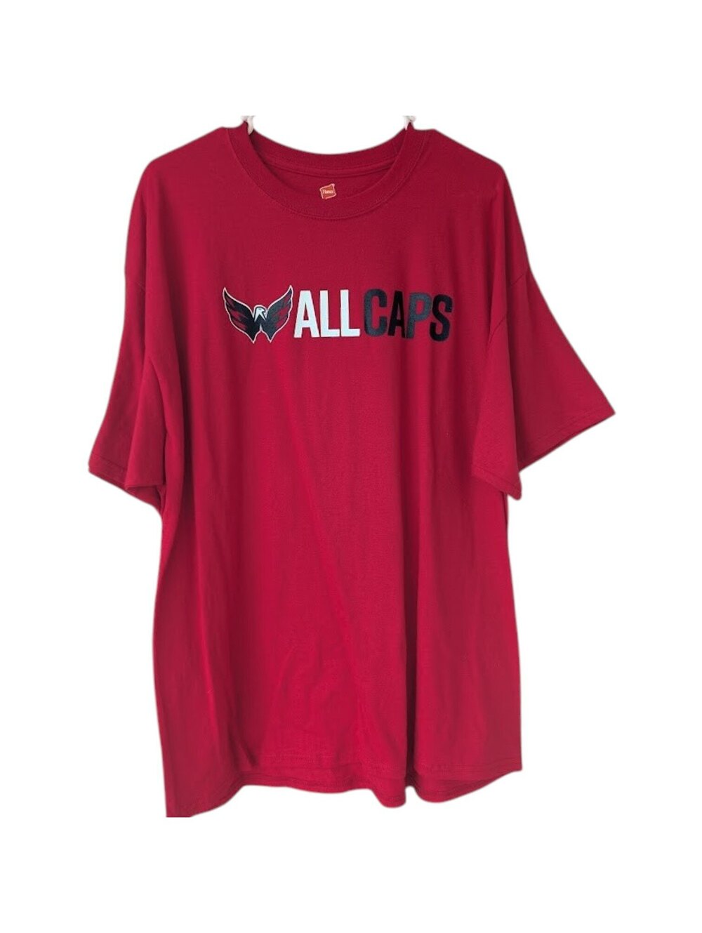 Washington Capitals T-Shirt Mens XL Red ALL CAPS Weagle Hockey Tee Hanes 24x30